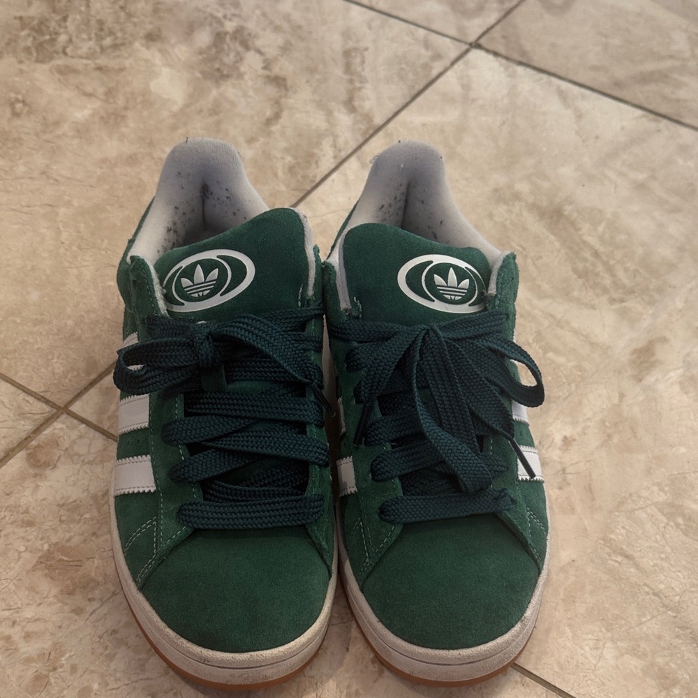 adidas Green Suede Low-Top Sneakers with White Stripes